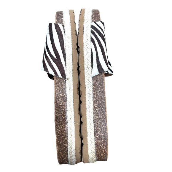 Yokono Womens Brown White Zebra Print Leather Calf Hair Slide Sandals Size 8 - Picture 8 of 12